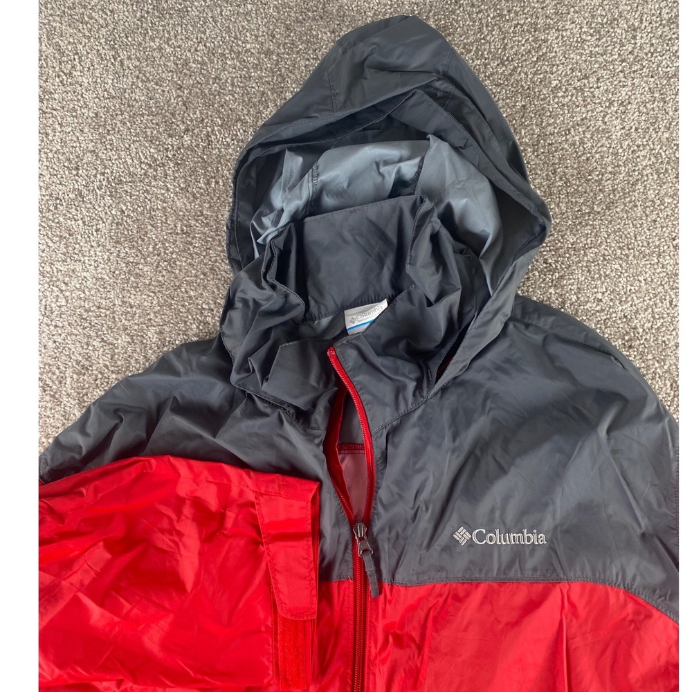 Columbia Mens 2XT Tall Windbreaker Jacket Red Grey Block Hooded Full Zip RT2015
